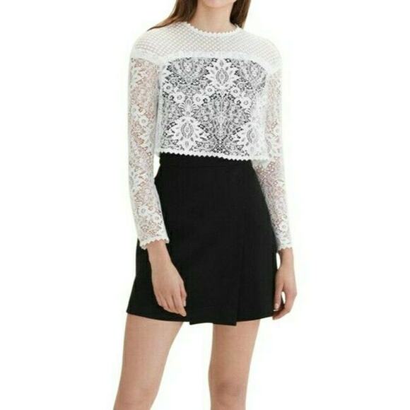 MAJE Relim Optic Illusion long sleeve lace crewneck dress black ivory Sz 2 M NEW - Picture 3 of 11